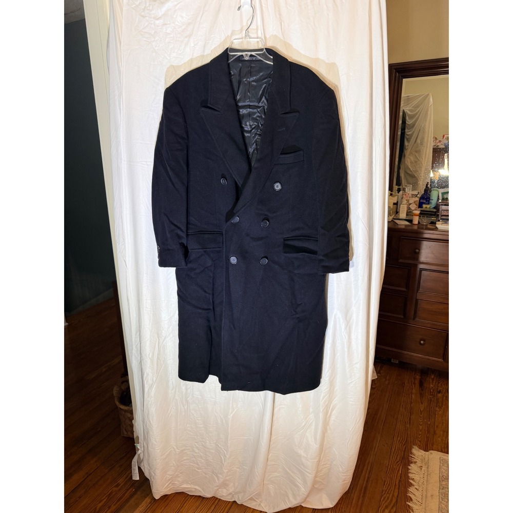 Domino Mens Black 100% Virgin Wool Double Breasted Overcoat Made in Croatia